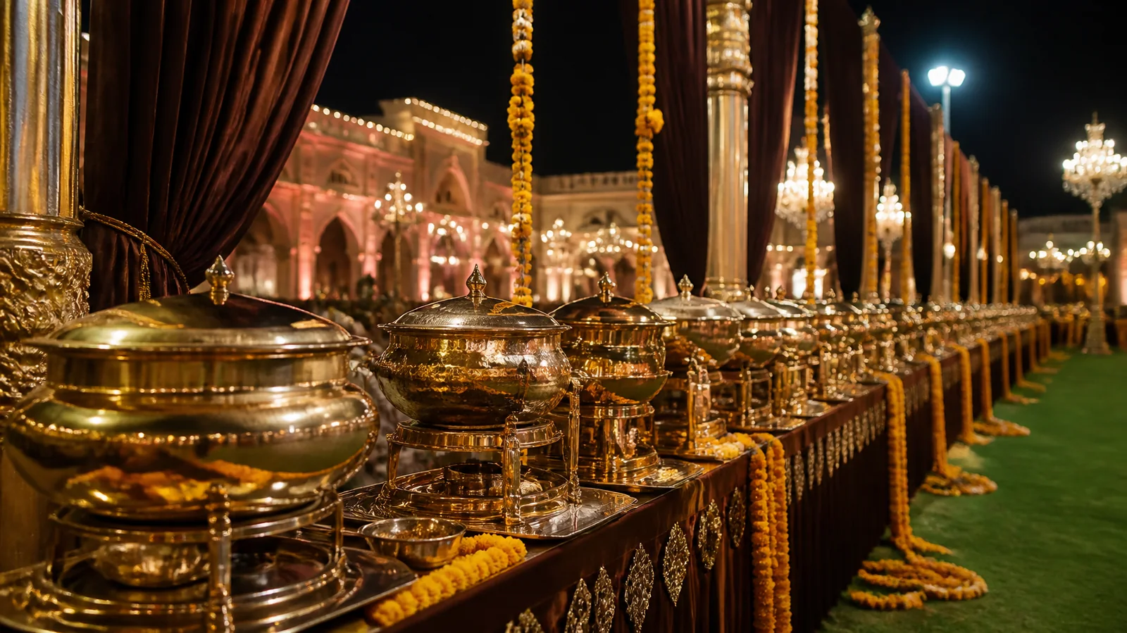 Wedding buffet set up by Sanju Caterers